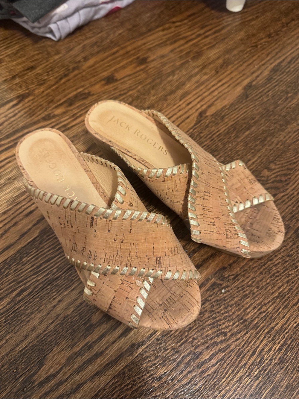 Jack Rogers Cork Wedge Mules in Natural